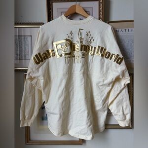 Disney Walt Disney World Gold Foil Castle Cream Spirit Jersey Size Medium